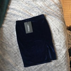 PrettyLittleThing Skirts - Navy Velvet Slit Mini Skirt 0 PrettyLittleThing Skirts - Navy Velvet Slit Mini Skirt 0
